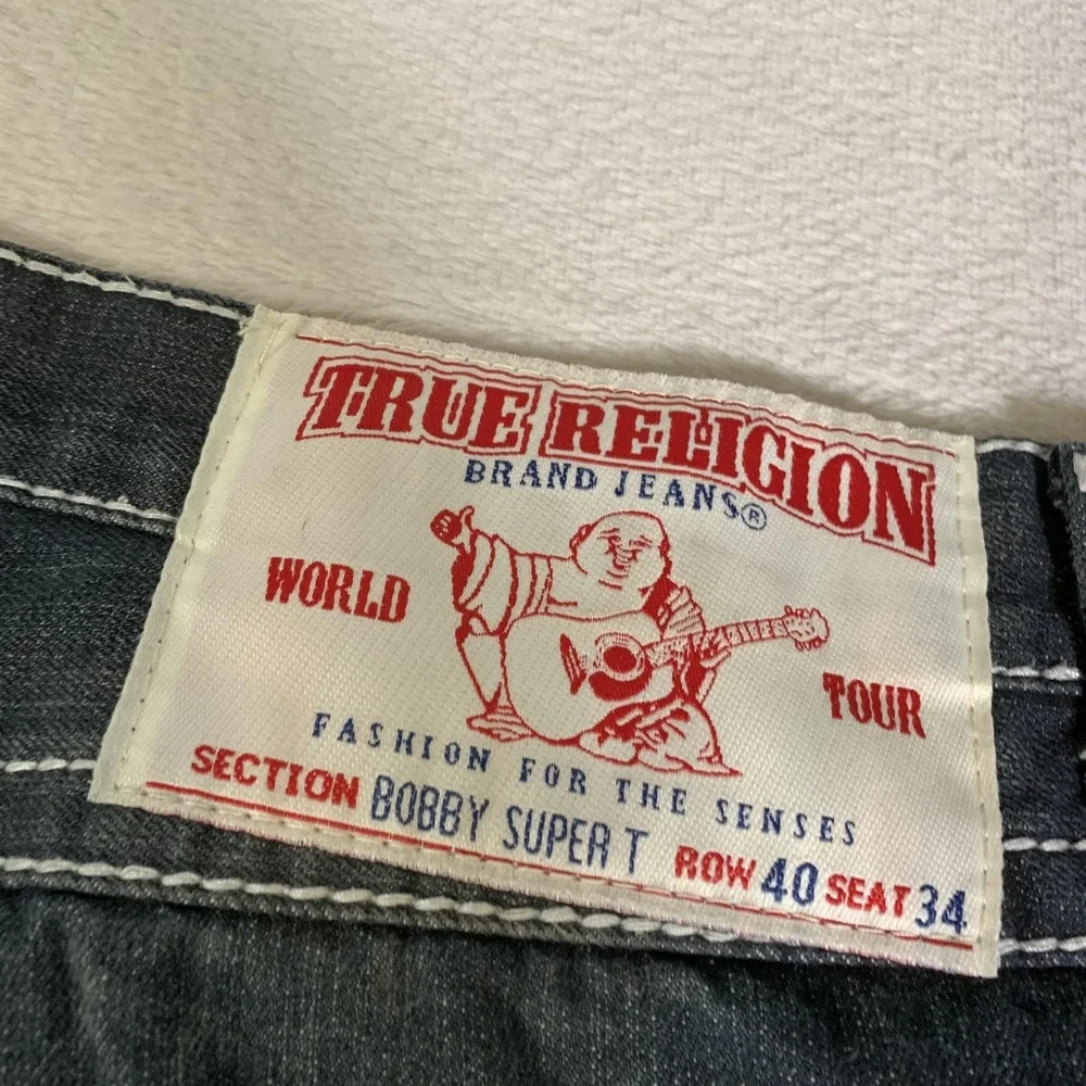 True Religion Bobby Super T Jeans Mens 40x34 Gray Dark Wash Straight USA Made